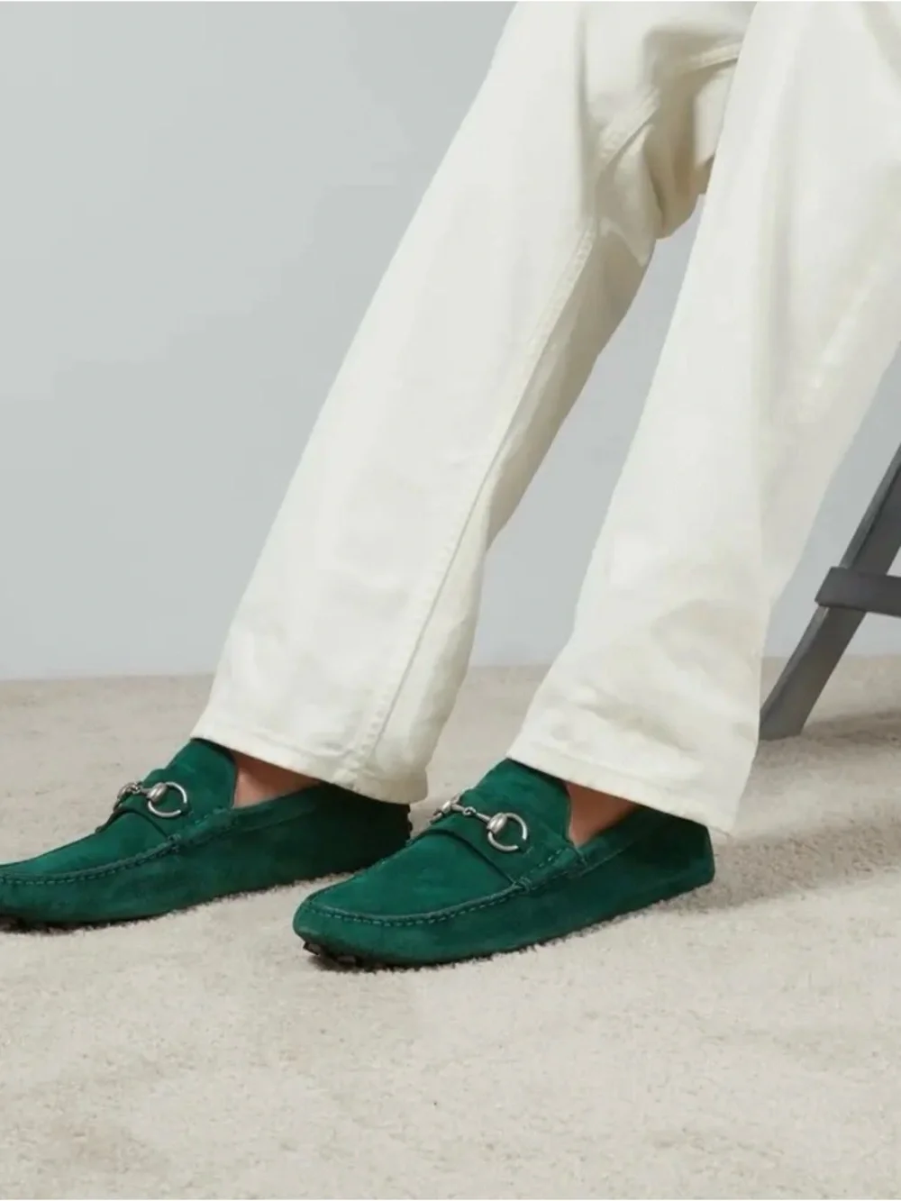 NEW Men’s Gucci Emerald Green Suede Horsebit Driver Loafers US M7.5/8 & W9.5-10